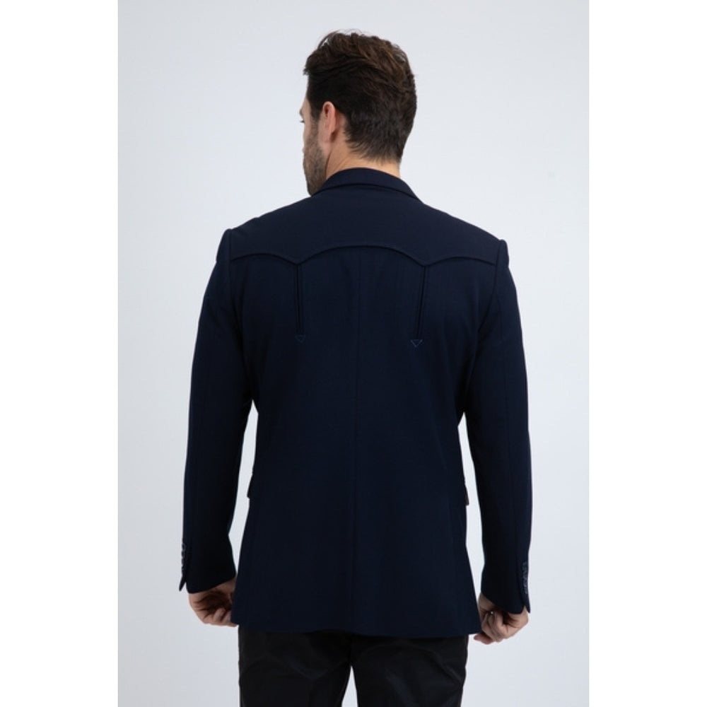 Men’s Platini Navy Double-Button Western Blazer Jacket