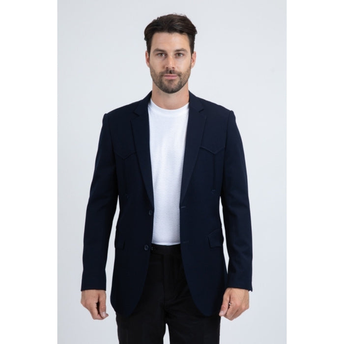 Men’s Platini Navy Double-Button Western Blazer Jacket