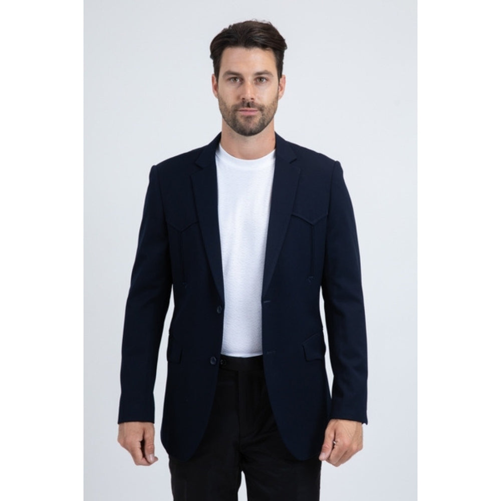 Men’s Platini Navy Double-Button Western Blazer Jacket