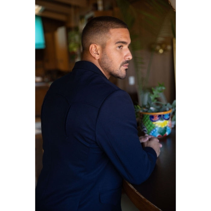 Men’s Platini Navy Double-Button Western Blazer Jacket