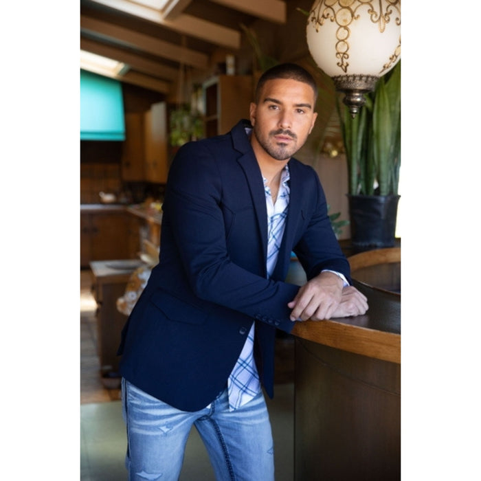 Men’s Platini Navy Double-Button Western Blazer Jacket
