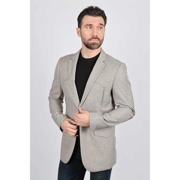Men’s Platini Western Sport Coat – Heather Beige with Elbow Patch Detail