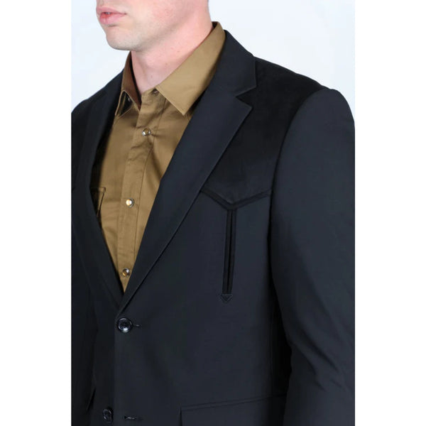 Men’s Platini Western-Style Black Sport Coat with Suede Accents and Elbow Patches