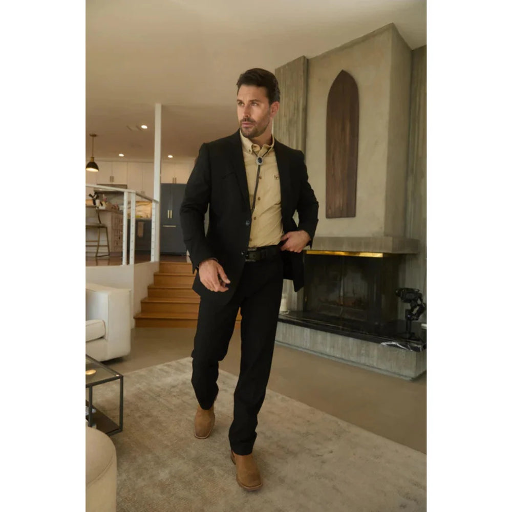 Men’s Platini Western-Style Black Sport Suit with Elbow Patch Detail