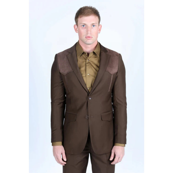 Men’s Platini Western-Style Sport Coat in Dark Brown with Suede Accents