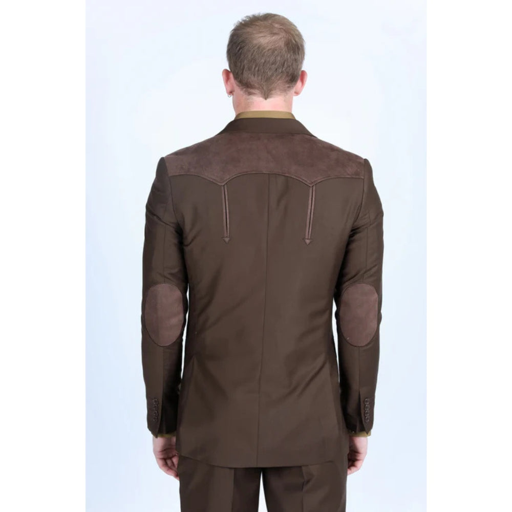 Men’s Platini Western-Style Sport Coat in Dark Brown with Suede Accents