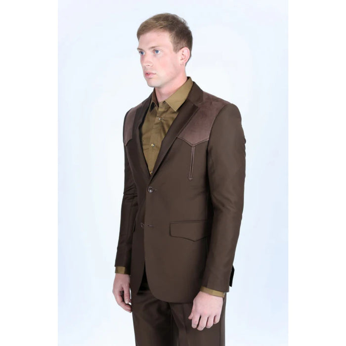 Men’s Platini Western-Style Sport Coat in Dark Brown with Suede Accents