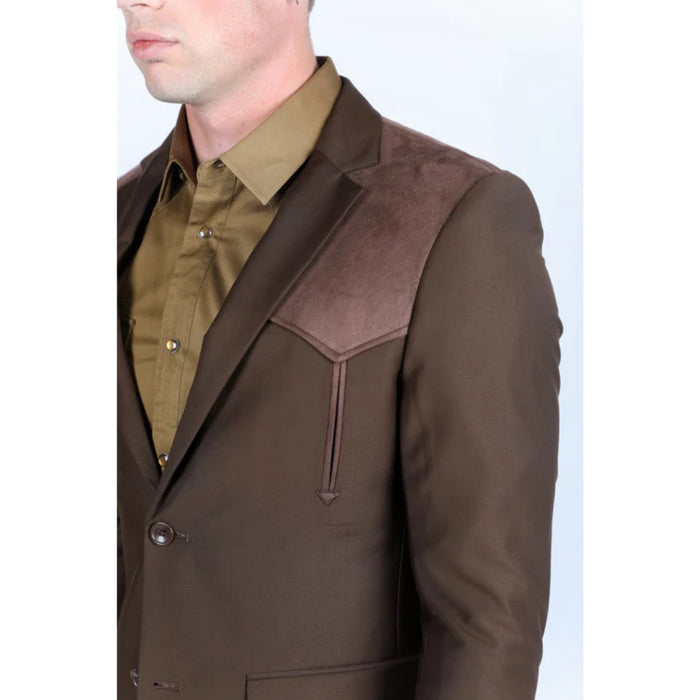 Men’s Platini Western-Style Sport Coat in Dark Brown with Suede Accents