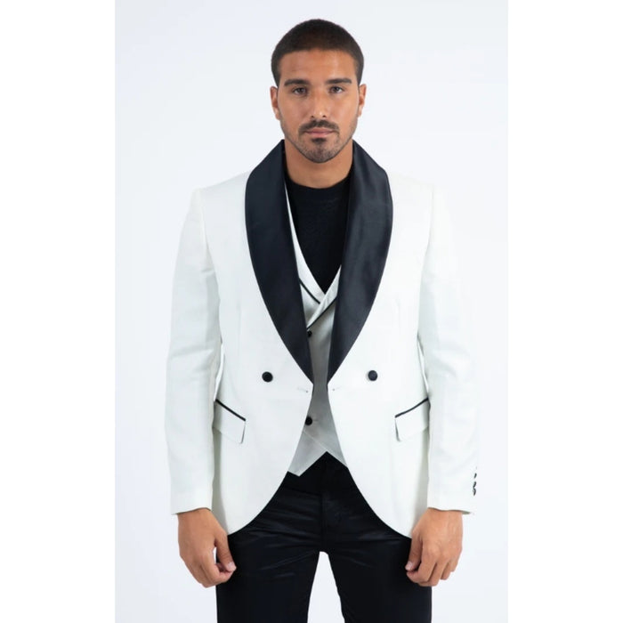 Men’s Platini White/Black Fashion Blazer and Vest Set
