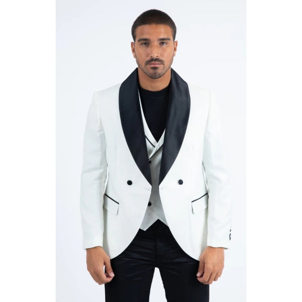 Men’s Platini White/Black Fashion Blazer and Vest Set