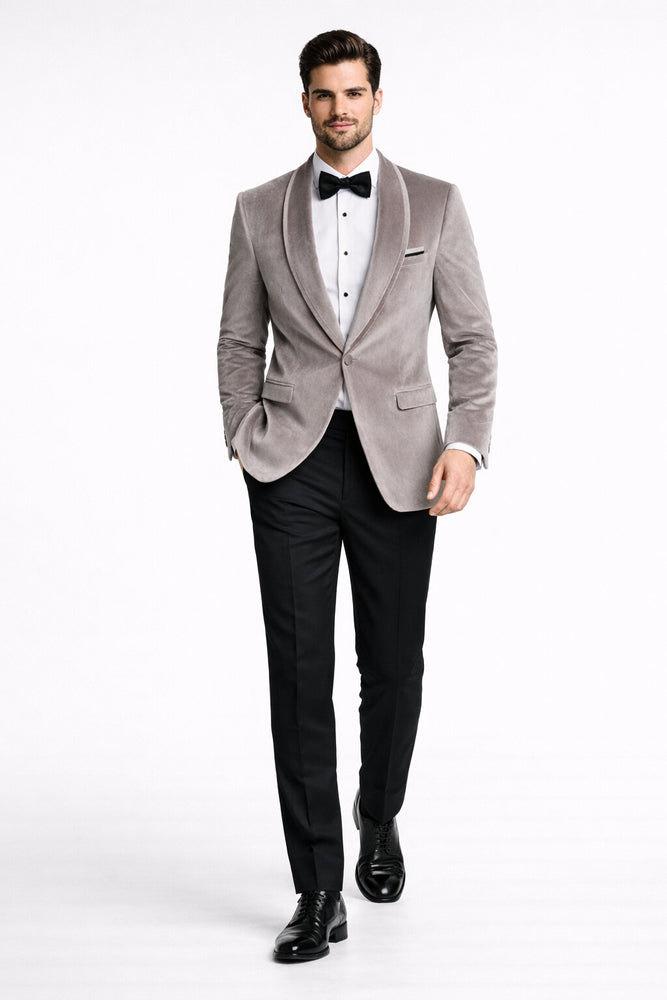 Men's Platinum Velvet Dinner Jacket with Satin Shawl Lapel | Formal Wedding Prom Blazer