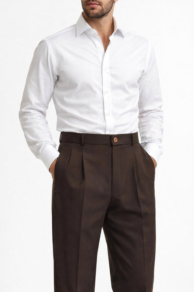 Mens Pleated Dress Pants Chocolate Brown Wide Leg Slacks Pleated baggy dress trousers