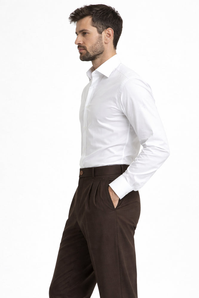 Mens Pleated Dress Pants Chocolate Brown Wide Leg Slacks Pleated baggy dress trousers