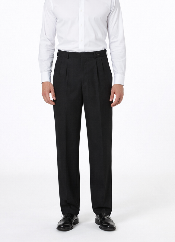 Mens Pleated Dress Pants Solid Black Wide Leg Slacks Pleated baggy dress trousers unhemmed unfinished bottom