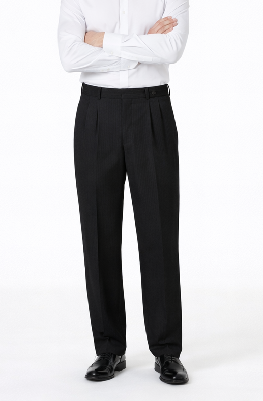 Mens Pleated Dress Pants Solid Black Wide Leg Slacks Pleated baggy dress trousers unhemmed unfinished bottom