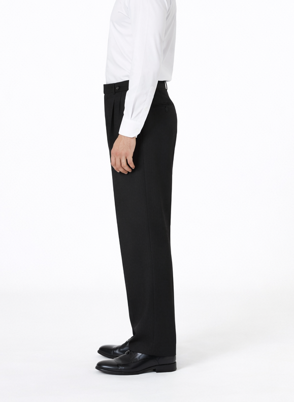 Mens Pleated Dress Pants Solid Black Wide Leg Slacks Pleated baggy dress trousers unhemmed unfinished bottom