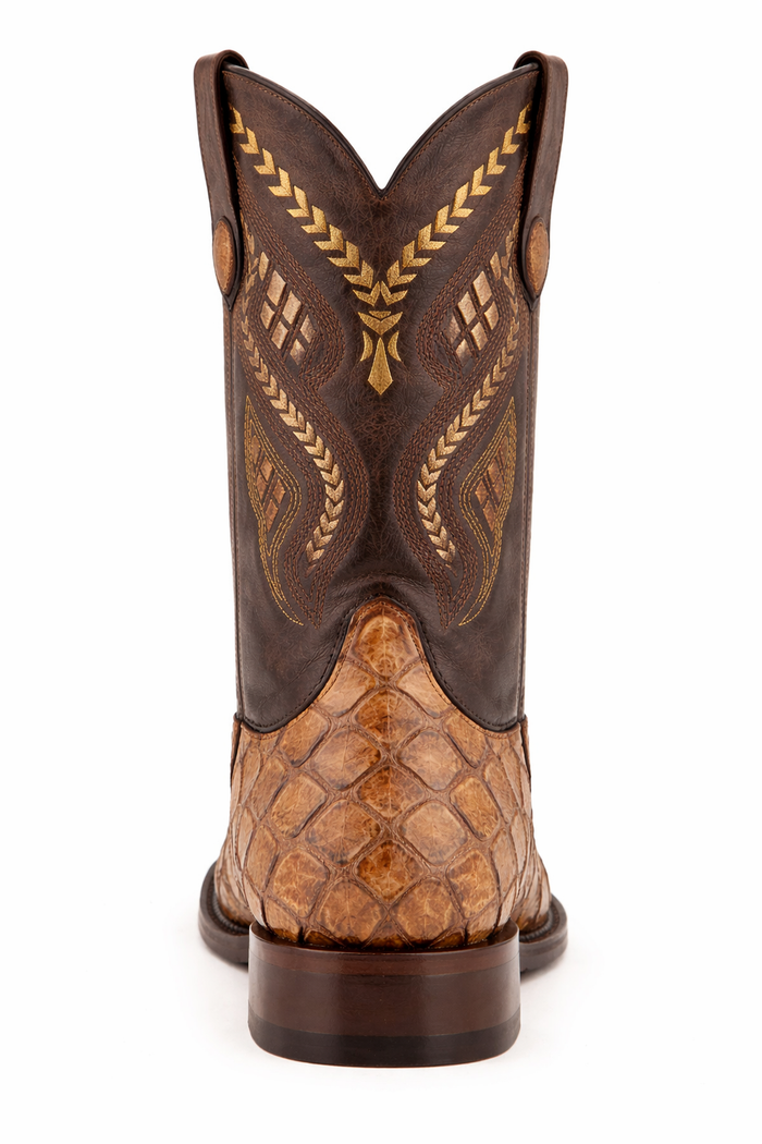 Mens Print Pirarucu Fish Boots Handcrafted Cognac