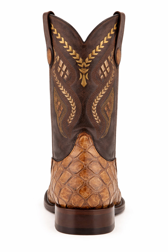 Mens Print Pirarucu Fish Boots Handcrafted Cognac