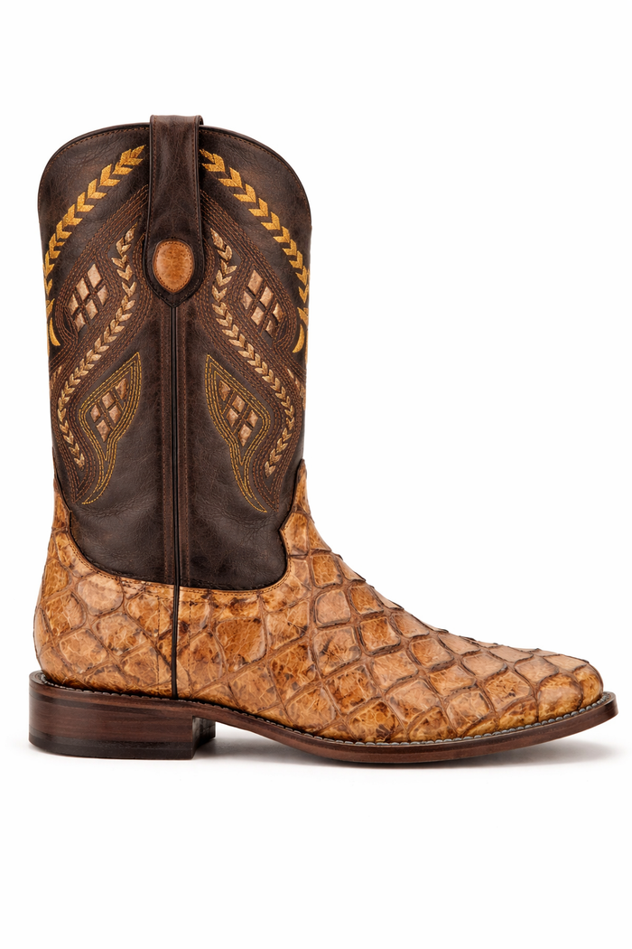Mens Print Pirarucu Fish Boots Handcrafted Cognac