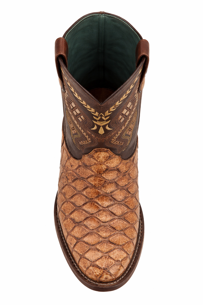 Mens Print Pirarucu Fish Boots Handcrafted Cognac