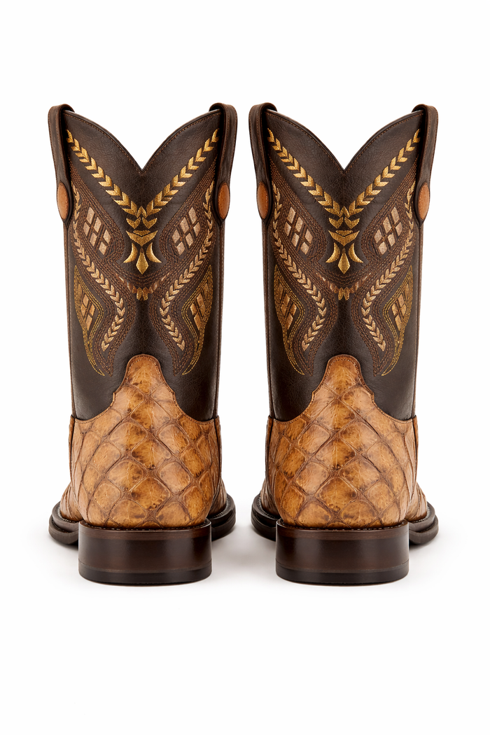 Mens Print Pirarucu Fish Boots Handcrafted Cognac