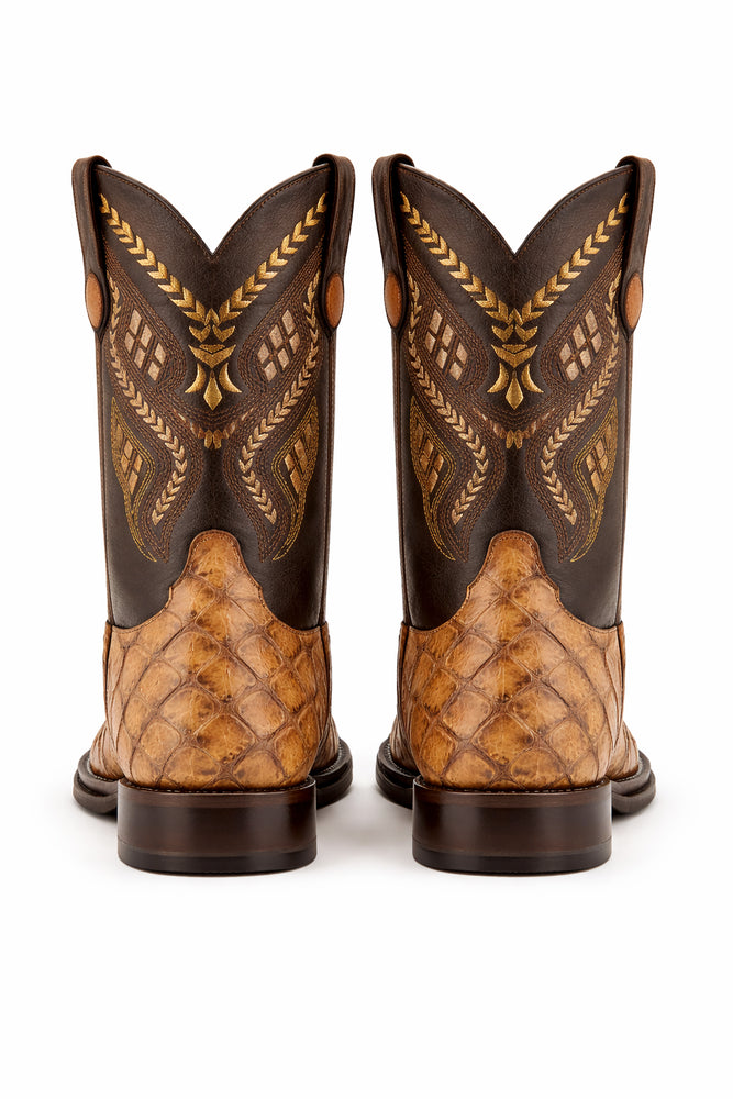 Mens Print Pirarucu Fish Boots Handcrafted Cognac
