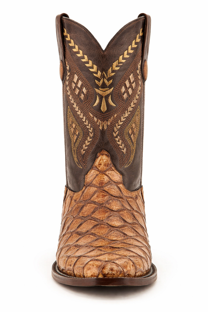 Mens Print Pirarucu Fish Boots Handcrafted Cognac