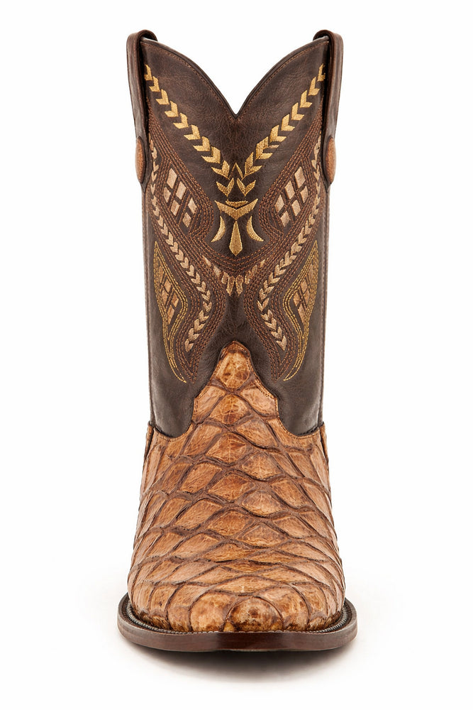 Mens Print Pirarucu Fish Boots Handcrafted Cognac
