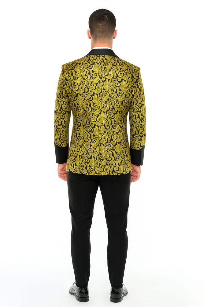 Cheap Men's Printed Unique Patterned Print Floral Tuxedo Flower Jacket Prom 2025 custom celebrity modern Tux Gold ~ Black
