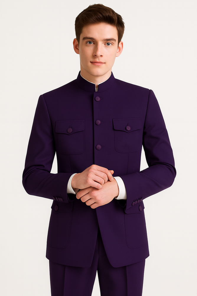 Apollo King Men's 2 Piece Nehru Style Suit Fashion Pockets