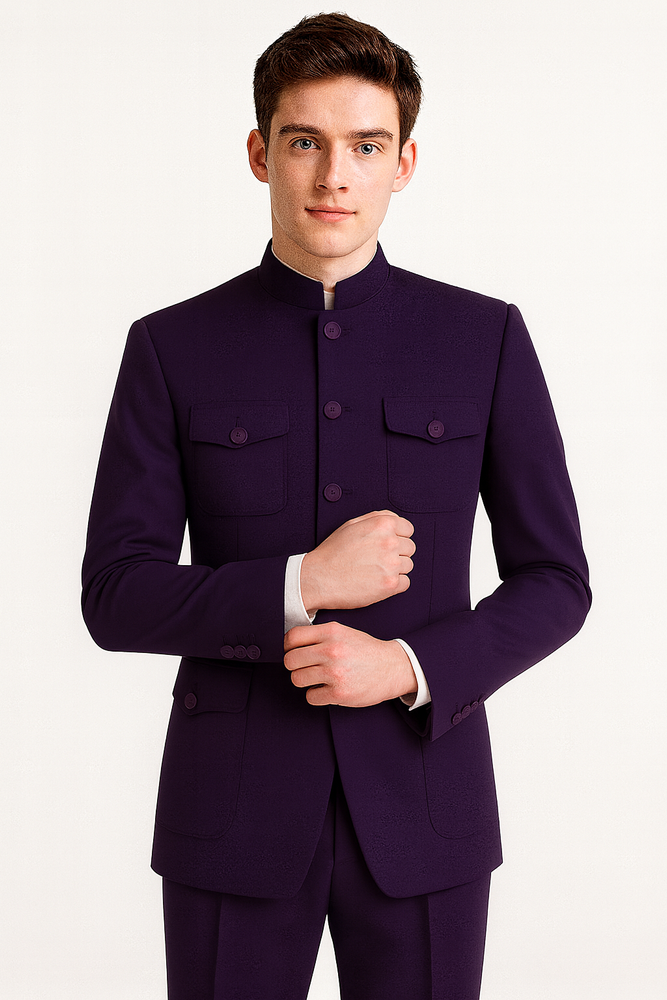 Apollo King Men's 2 Piece Nehru Style Suit Fashion Pockets