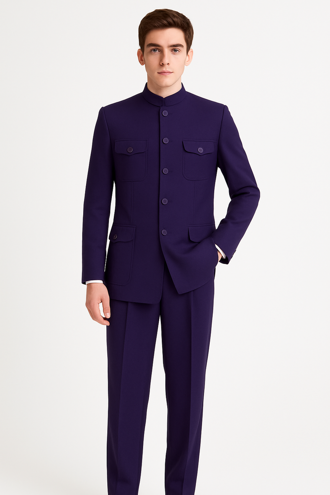 Apollo King Men's 2 Piece Nehru Style Suit Fashion Pockets