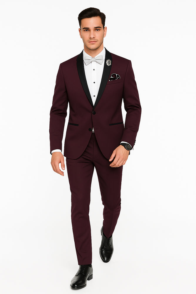 Men's Purple - Plum - Eggplant Jacket and Pants Two Button Shawl Lapel Tuxedo