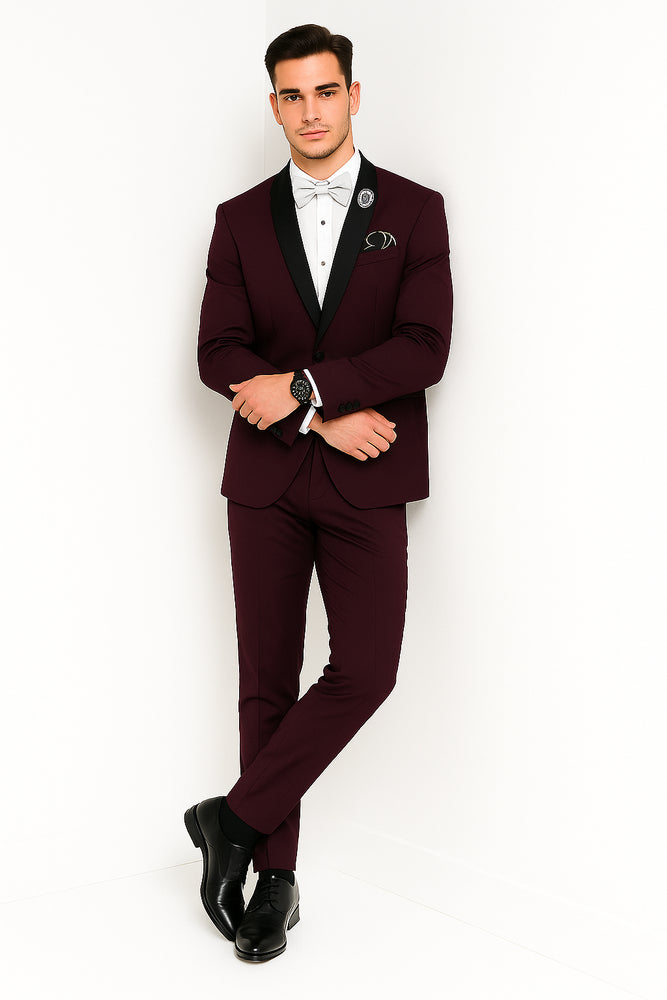 Men's Purple - Plum - Eggplant Jacket and Pants Two Button Shawl Lapel Tuxedo