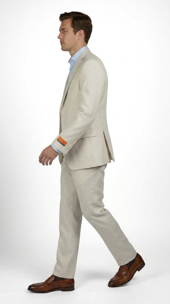 Mens Real ENZO Tovare Linen Spring Summer Suit – Lightweight Breathable Natural Linen Color Wedding Suit