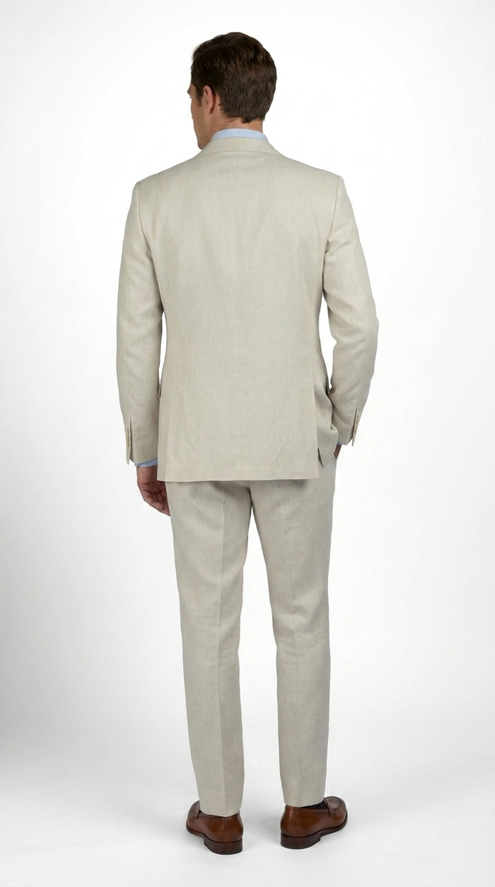 Mens Real ENZO Tovare Linen Spring Summer Suit – Lightweight Breathable Natural Linen Color Wedding Suit