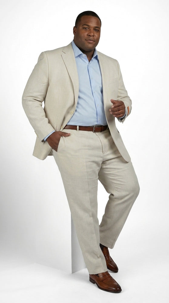 Mens Real ENZO Tovare Linen Spring Summer Suit – Lightweight Breathable Natural Linen Color Wedding Suit