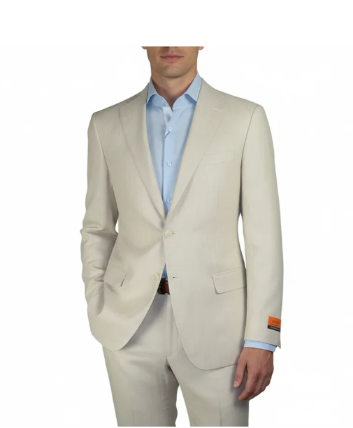 Mens Real ENZO Tovare Linen Spring Summer Suit – Lightweight Breathable Natural Linen Color Wedding Suit