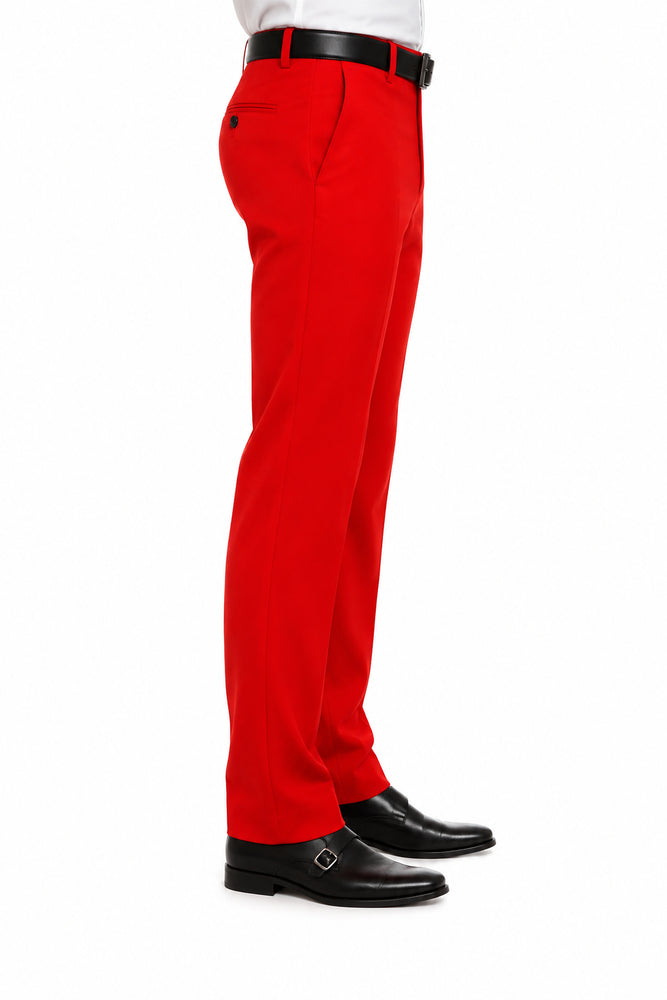 Men's Red 100% Polyester Slim Fit Pants