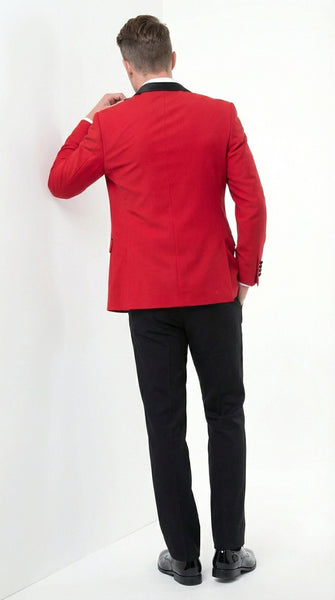 Mens Red and Black Tuxedo – Three Piece Formal Suit with Satin Shawl Lapel for Wedding and Prom