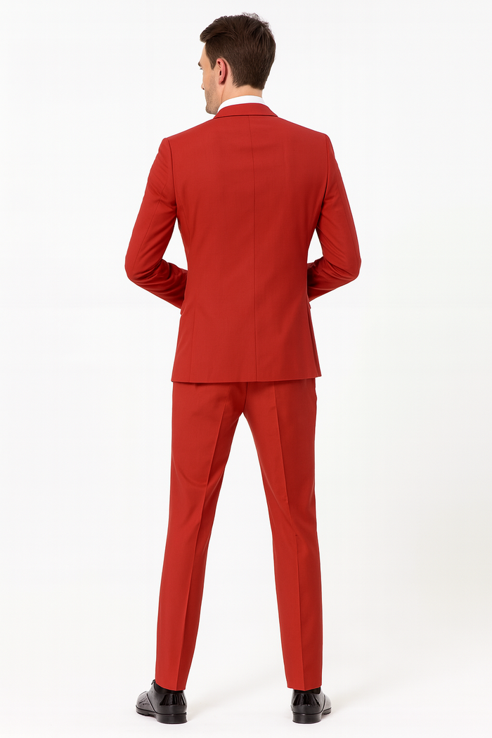 Men’s Red And White Lapel Three-Piece Tuxedo with Sequin Lapel and Matching Bow Tie - Chirstmas Suit