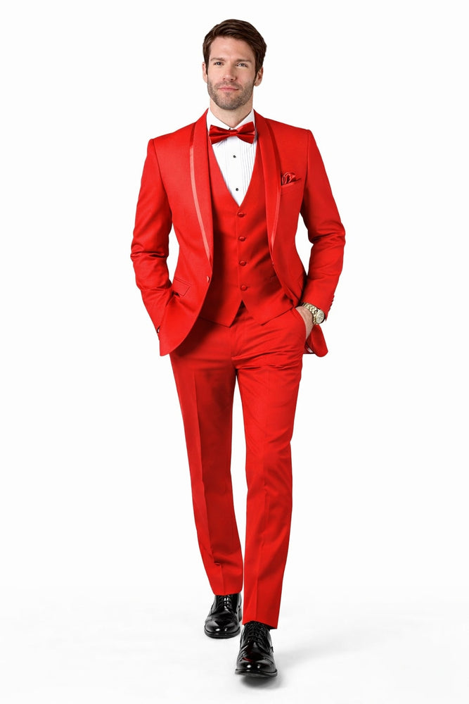 Classic Red Shawl Lapel Tuxedo for Men | 1-Button 4-Piece Suit