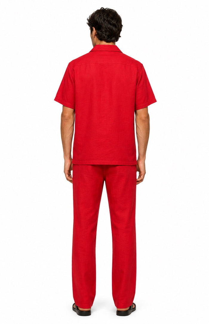Mens Red Linen Leisure Suit