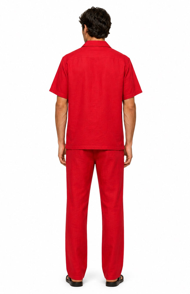 Mens Red Linen Leisure Suit