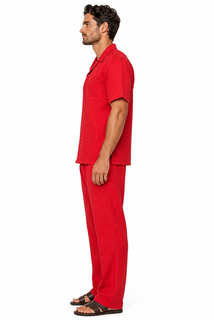 Mens Red Linen Leisure Suit