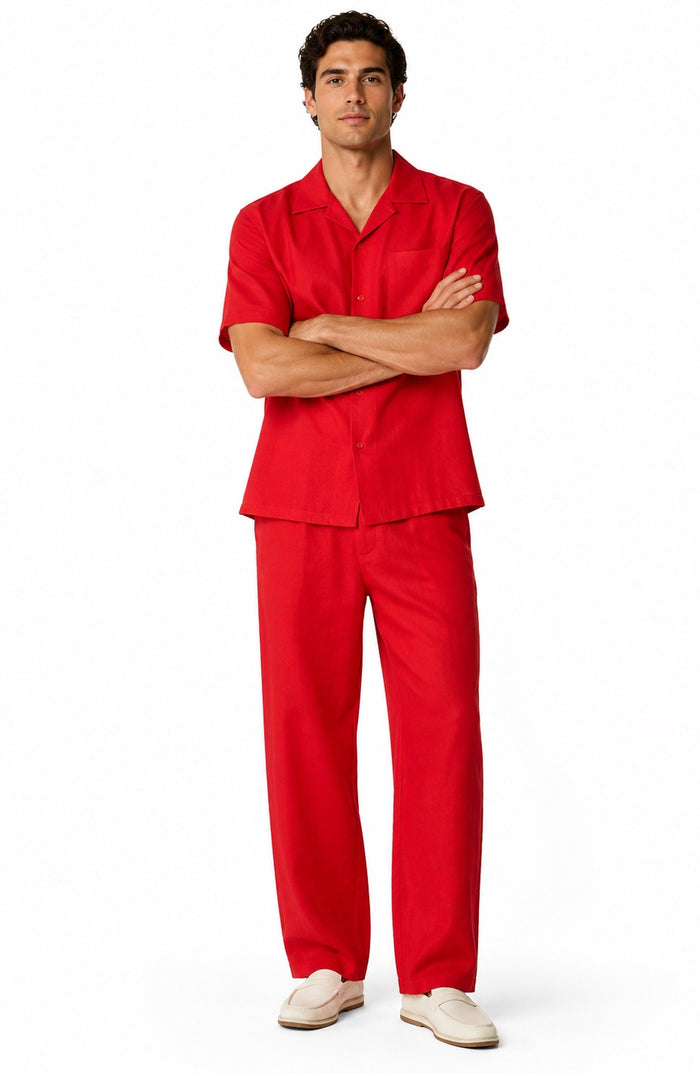 Mens Red Linen Leisure Suit