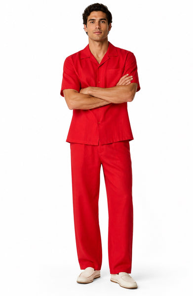 Mens Red Linen Leisure Suit