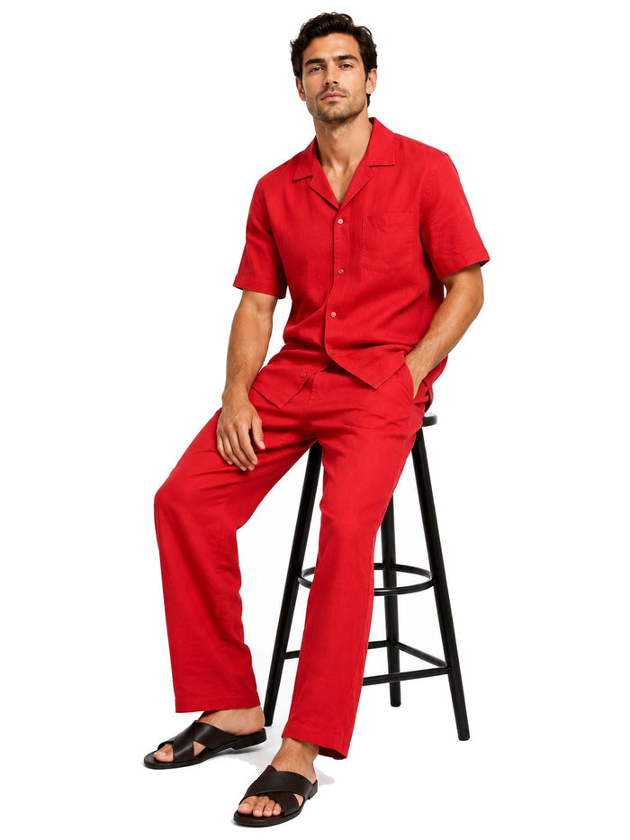 Mens Red Linen Leisure Suit