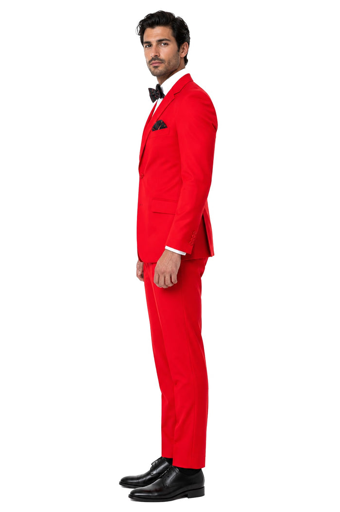 Mens Red Suit Poly~Rayon Fabric Modern Cut 2 Button Cheap Business Suits Clearance Sale
