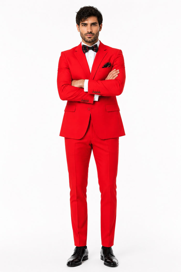 Mens Red Suit Poly~Rayon Fabric Modern Cut 2 Button Cheap Business Suits Clearance Sale